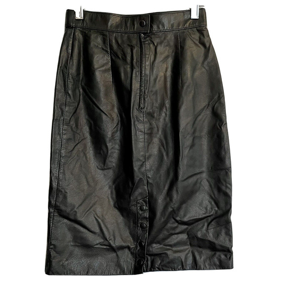 Vintage Rafferty Womens Leather Pencil Skirt Size 5/6 Black High Waist S… - Picture 6 of 9